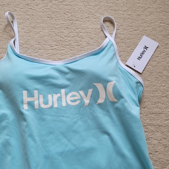 HURLEY Light Blue & White Hem Back Cutout Front Logo One Piece Swimsuit - Picture 6 of 8